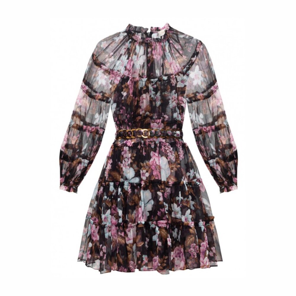 Zimmermann Charm Tiered Mini Dress Silk Black Floral Size AU 0P (US 2P) NEW NWT